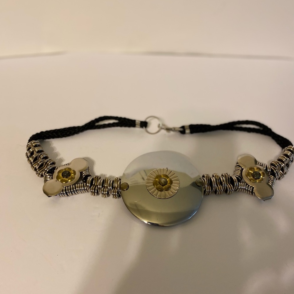 Lovely decorative belt (silver/brass decor) black cording, Size: S (28” waist)